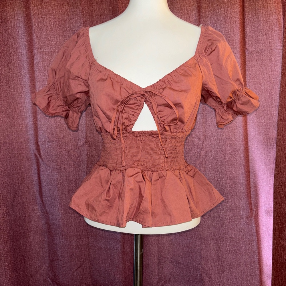 Lotus and Lavender Puff Sleeve Crop Top Juniors Size Medium